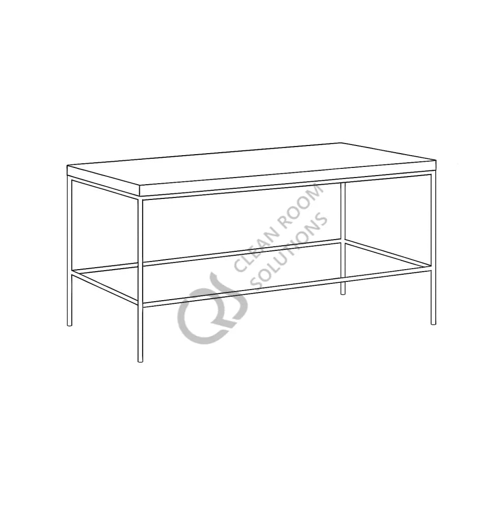 Line drawing of a rectangular table with a shelf below on a white background